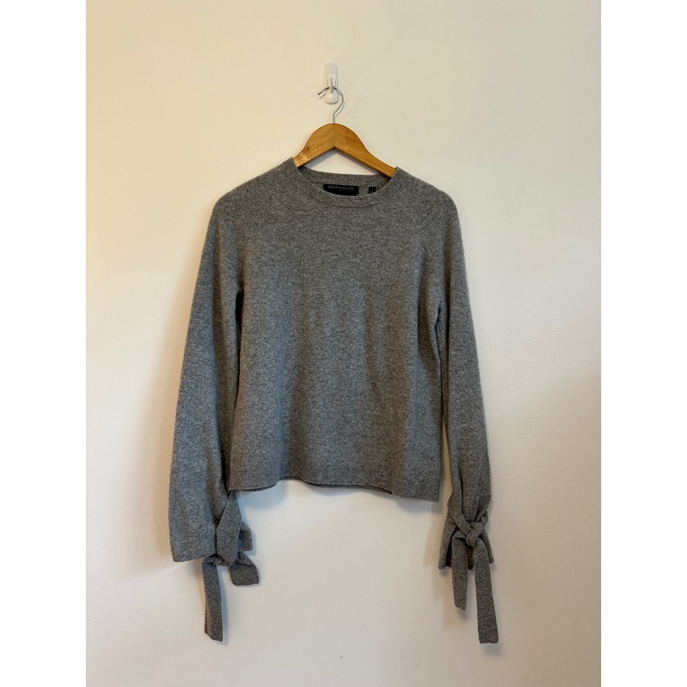 Brown Allan Grey Merino Wool Yak Blend Tie Cuff Crewneck Sweater | Size Small